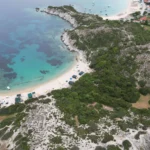 Aerial views of paradise at Kalamitsi nude beach