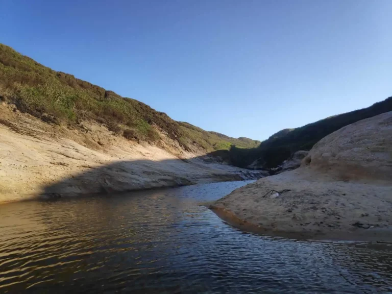 The small creek that runs out to the the beach at Praia do Rei Cortiço. Not recommended for swimming but nice to look at!