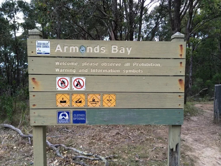 Entrance sign to Armands Beach - legally clothing optional!