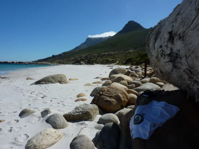 Perfect white sand at Sandy Bay nude beach