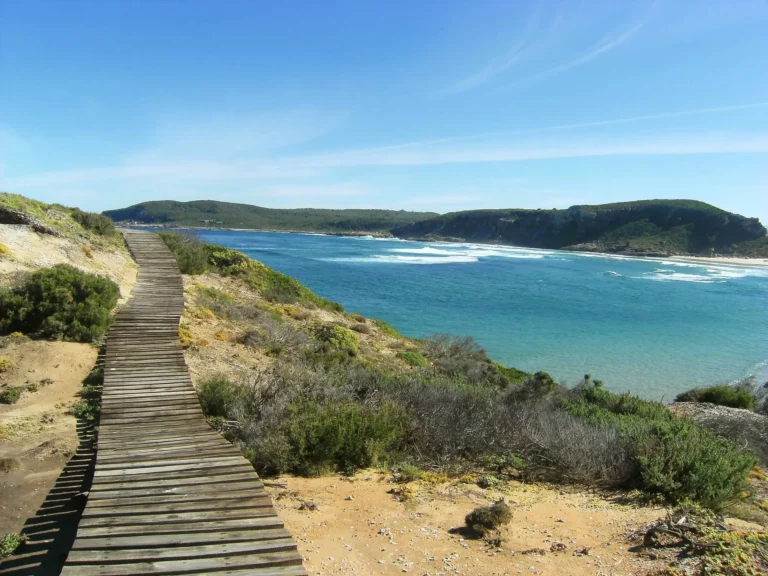 The boardwalk to Sandy Bay nude beach