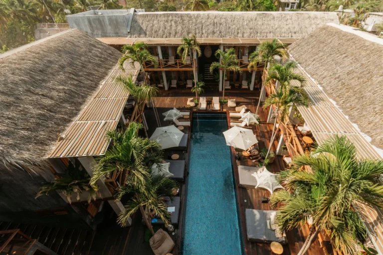 The stunning pool is the centrepiece at Naked Hotel Zipolite